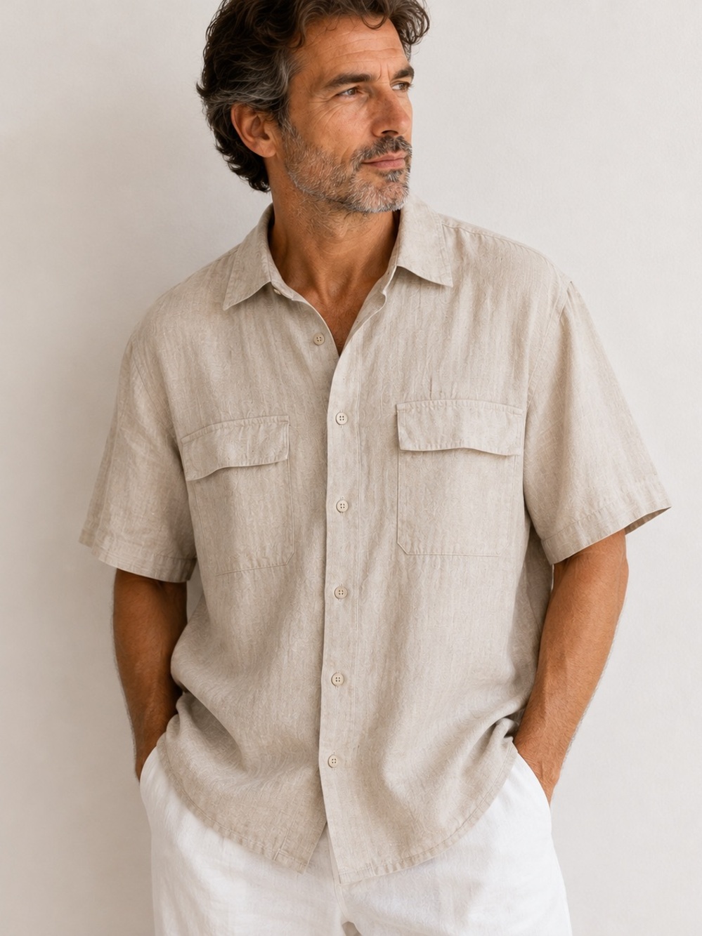Bruno Men’s 100% Linen Shirt XL Beige Coastal